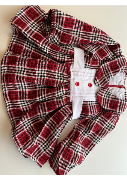 CV-7289 Kız Çocuk Peter Pan Yaka, Düğme ve Plise Detaylı Ön Tasarımlı Vintage Ekose Elbise indirimleri