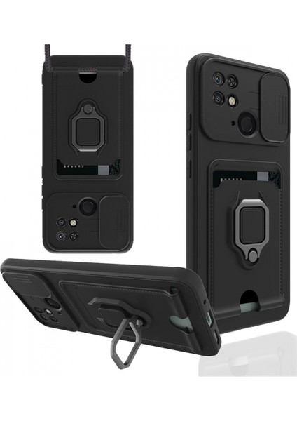 Xiaomi Redmi 10C Kılıf Zuma Kartvizitli Yüzüklü Silikon - Siyah (K95)