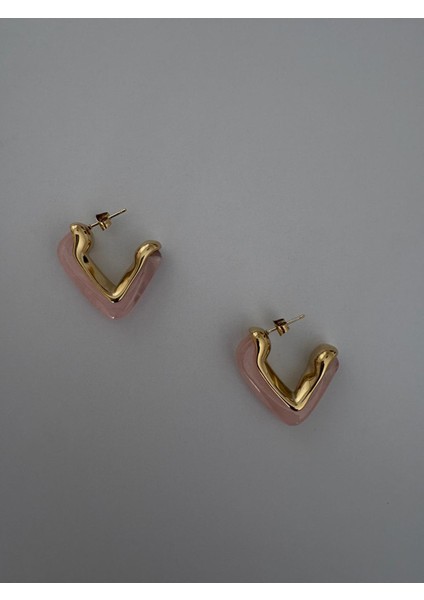 Pembe Mineli Üçgen Model Gold Çelik Küpe fiyatları