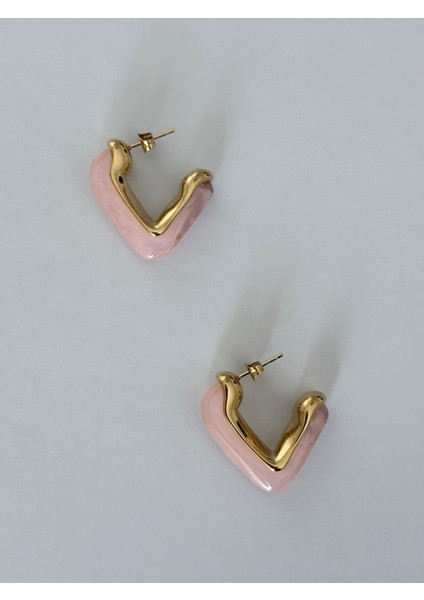 Pembe Mineli Üçgen Model Gold Çelik Küpe fırsatları