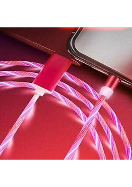 Manyetik ve Hızlı Şarj Kablosu LED Işıklı Micro USB Pembe