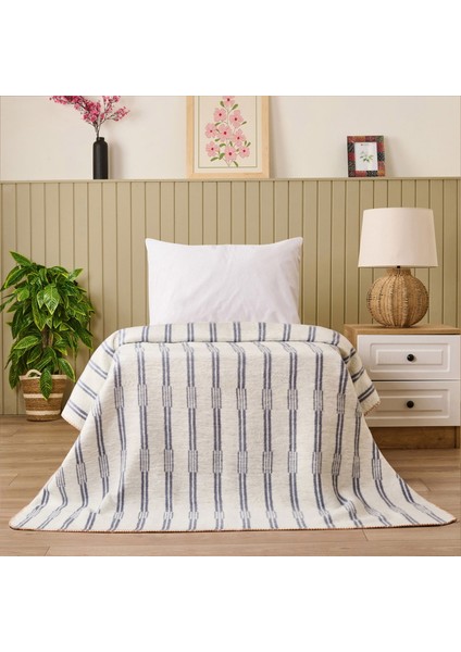 Soft Mavruz Pamuklu Tek Kişilik Battaniye - Mavi - 150X200 cm fiyatları