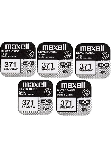 x Maxell 371 SR920SW Gümüş Oksit 0 Mercury Saat Pilleri, 5 Adet