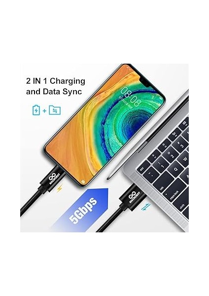 3A Usb-A & Usb-C Hızlı Şarj ve Hızlı Veri Transferi Kablosu 5000MBS (5gbps) USB 3.0 modelleri