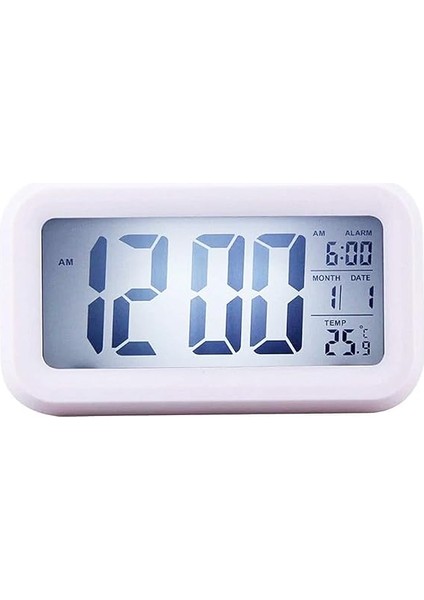 Dekoratif Dijital Alarmlı Saat, 12/24 Dönüştürme Gece Görüşlü Yatak Başucu Saati Masa Saati LED Ekran Pilli Çalar Saat 13 x 4.5x 7.5cm (Beyaz) fırsatları