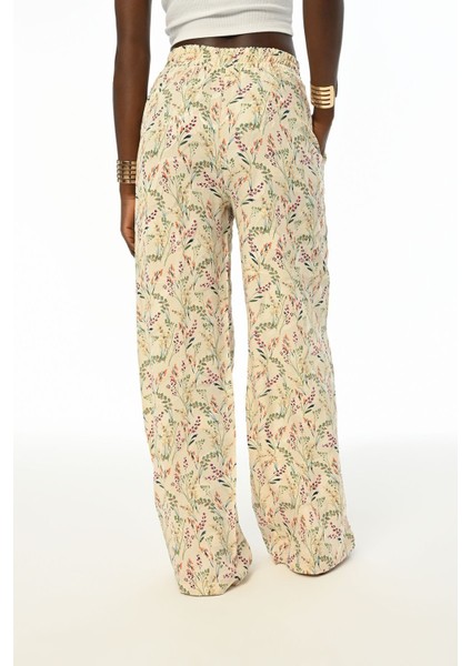 Kadın Çiçek Desenli Beli Lastikli Bol Paça Pantolon fiyatları