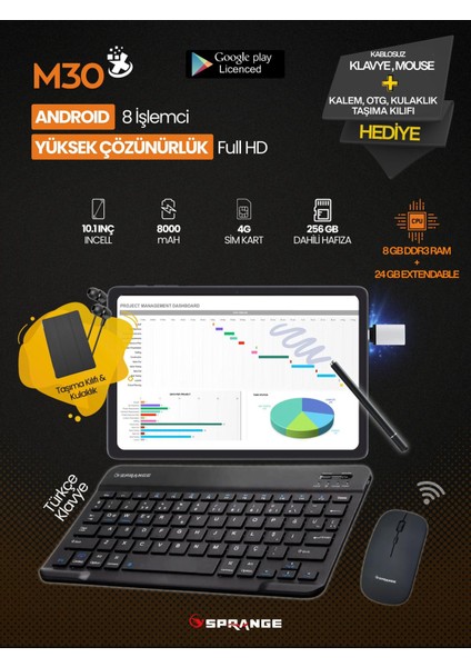 Multi All In One 10.1" Incell Ekran | 8 Çekirdek | 8+24GB-256GB | 4g Sım | Google Lisanslı Tablet modelleri