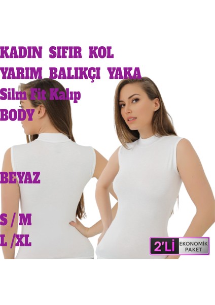 Kadın Dikişsiz Sıfır Kol Boğazlı Balıkçı Yaka T-Shirt Body Atlet 2 Adet Siyah Beyaz Renkli modelleri