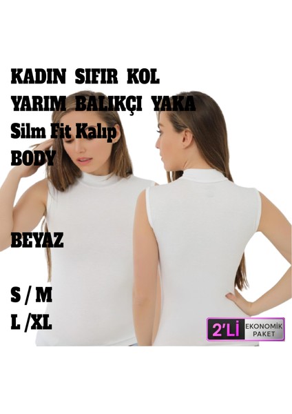 Kadın Dikişsiz Sıfır Kol Boğazlı Balıkçı Yaka T-Shirt Body Atlet 2 Adet Siyah Beyaz Renkli indirimleri