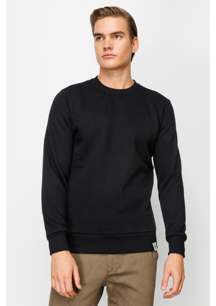 Erkek Siyah Bisiklet Yaka Sweatshirt