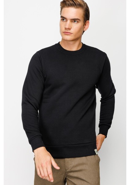 Erkek Siyah Bisiklet Yaka Sweatshirt