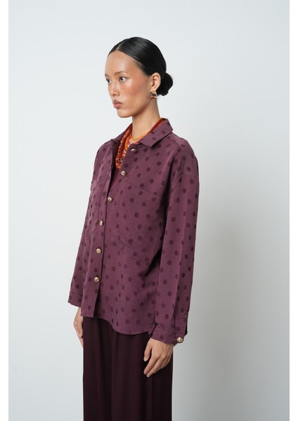 Kadın Bordo Renk Çift Cepli Puantiye Desenli Gömlek - Ceket fiyatları