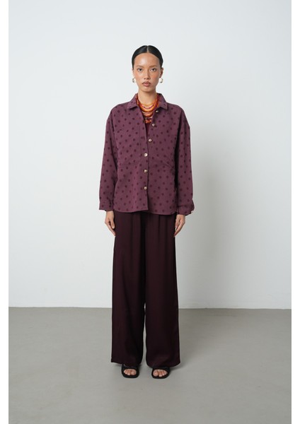 Kadın Bordo Renk Çift Cepli Puantiye Desenli Gömlek - Ceket fırsatları