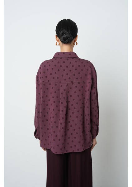 Kadın Bordo Renk Çift Cepli Puantiye Desenli Gömlek - Ceket indirimleri