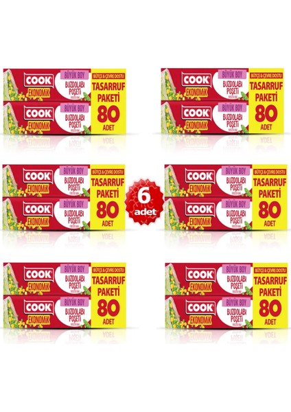 x 6 Adet Ekonomik Büyük Boy Buzdolabı Poşeti 80 Adet