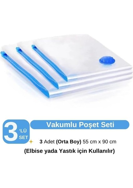 (3 Adet) Orta Boy (55 cm x 90 Cm) Vakumlu Poşet - Vakumlu Hurç - Vakumlu Torba modelleri
