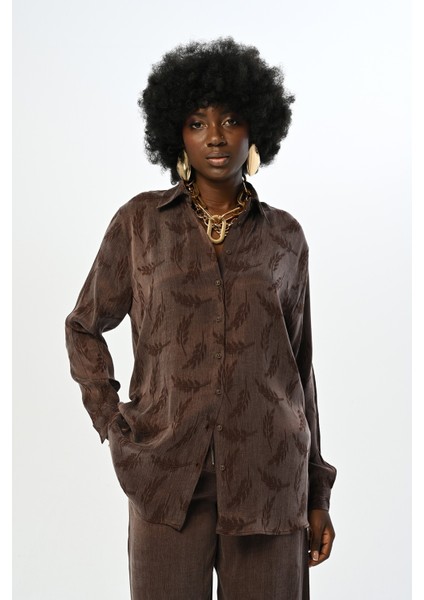 Kadın Kahverengi Desenli Oversize Kesim Gömlek fiyatları