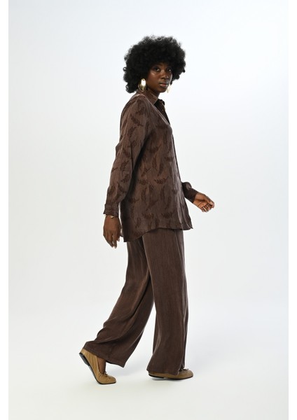 Kadın Kahverengi Desenli Oversize Kesim Gömlek fırsatları