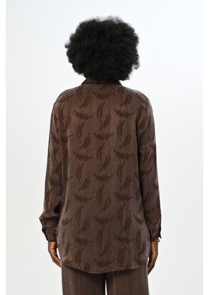Kadın Kahverengi Desenli Oversize Kesim Gömlek indirimleri