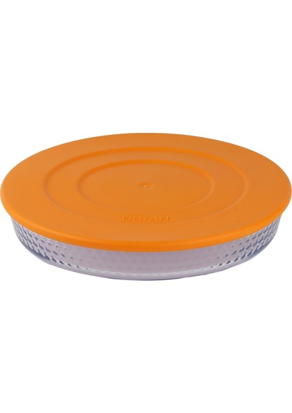 Turuncu Plastik Kapaklı Petek Desenli Yuvarlak Küçük Cam Tepsi