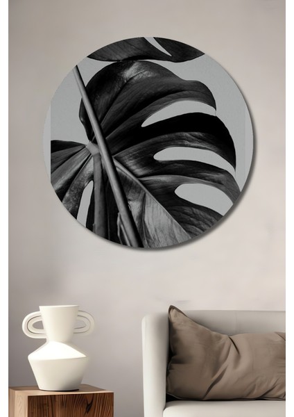Dekoratif Ahşap Yuvarlak Tablo Tropikal Yapraklar