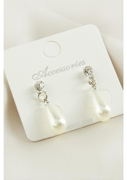 Lzrdwzrd Damla Inci Taşlı Küpe-Gümüş Rengi