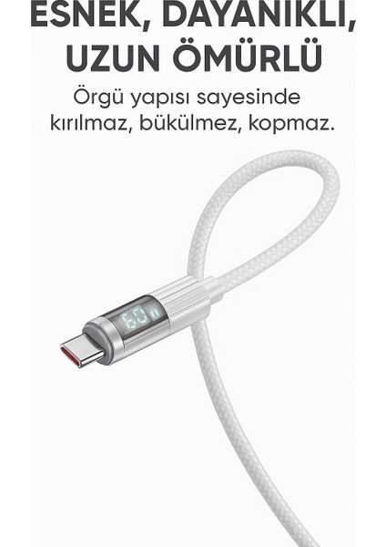 60W Usb-C To Usb-C Şarj ve Data Kablosu – LED Ekranlı, Hızlı Şarj, 1.2m Tüm Cihazlara Uyumlu fiyatları