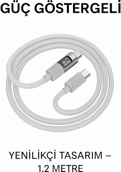 60W Usb-C To Usb-C Şarj ve Data Kablosu – LED Ekranlı, Hızlı Şarj, 1.2m Tüm Cihazlara Uyumlu modelleri