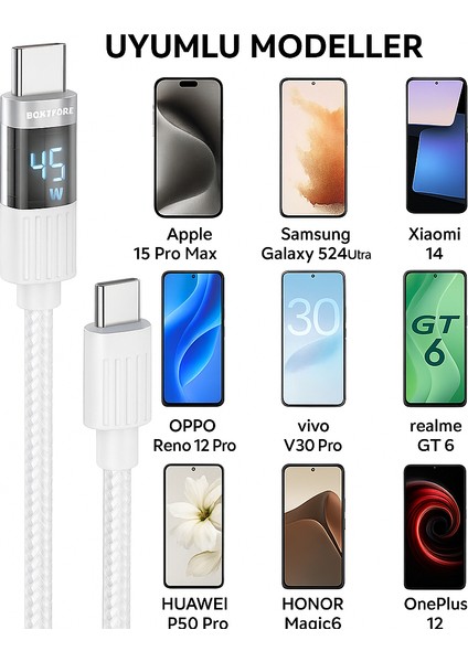 60W Usb-C To Usb-C Şarj ve Data Kablosu – LED Ekranlı, Hızlı Şarj, 1.2m Tüm Cihazlara Uyumlu indirimleri