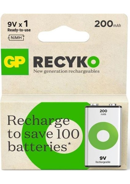 9V 200 Mah Şarjlı Tekli Paket GP20R8HEM-2GB1