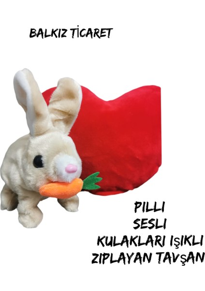 Kulakları Işıklı Zıplayan Tavşan, Pilli Sevimli Oyuncak Peluş Tavşan 18X17 cm