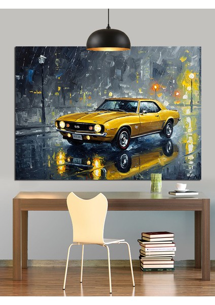 Sarı Vintage Araba Çamurlu Yol Dekoratif Kanvas - Mdf Ahşap Tablo modelleri