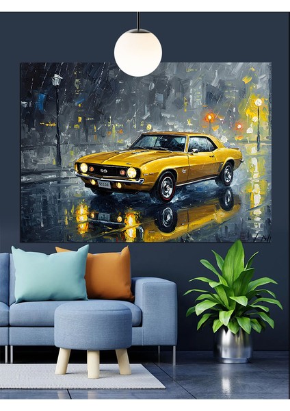 Sarı Vintage Araba Çamurlu Yol Dekoratif Kanvas - Mdf Ahşap Tablo fırsatları