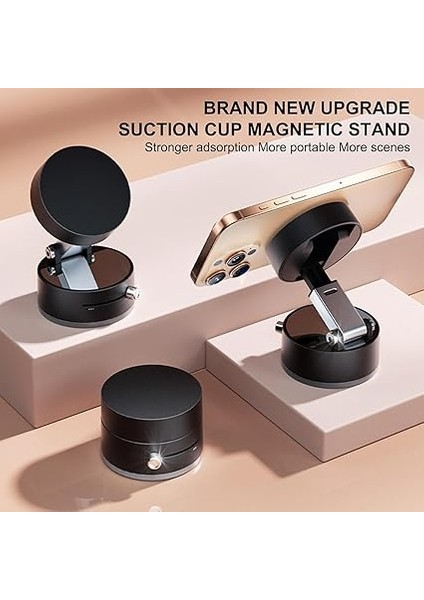 Kilitli Araç Içi Telefon Tutucu Manyetik Mıknatıslı iPhone Ile Uyumlu Ister Evde Ister Arabada Ister Mutfakta Kullanın Çıkarılan Tekrar Takılan Vakum Kilitli Yeni Nesil Tutucu (Sıyah) fiyatları