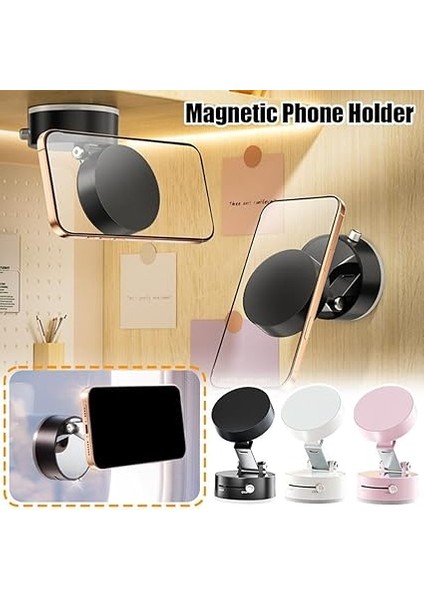 Kilitli Araç Içi Telefon Tutucu Manyetik Mıknatıslı iPhone Ile Uyumlu Ister Evde Ister Arabada Ister Mutfakta Kullanın Çıkarılan Tekrar Takılan Vakum Kilitli Yeni Nesil Tutucu (Sıyah) modelleri