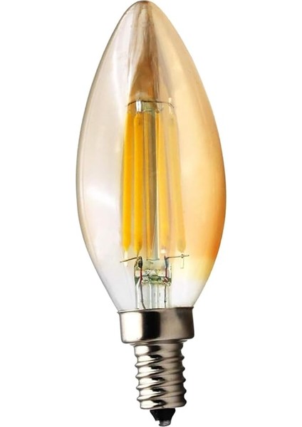 LED Filament Ampul 4 Watt E14 Duy Sarı Işık Dekoratif Vintage Aydınlatma (1, Amber Cam C35)