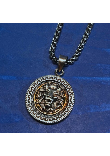 Aslan Figürlü El Işçiliği 925 Ayar Gümüş Erkek Kolye