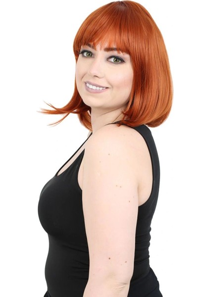 Kısa Küt Perçemli Fiber Sentetik Peruk - Bakır modelleri