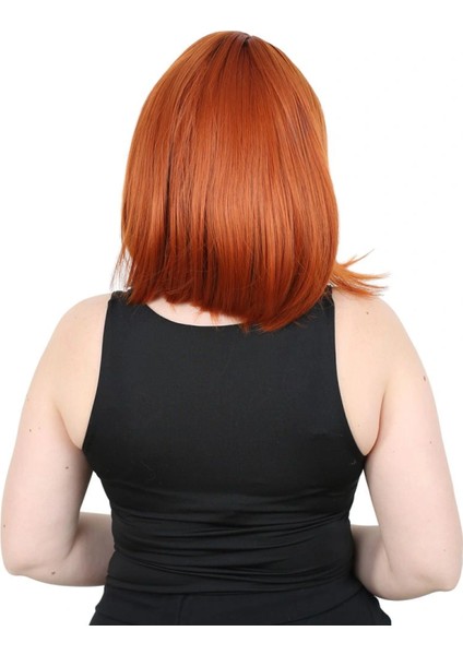 Kısa Küt Perçemli Fiber Sentetik Peruk - Bakır fırsatları