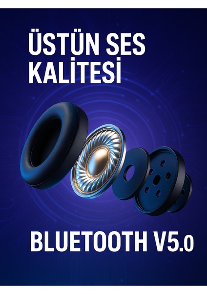 Kablosuz Bluetooth Kulaküstü Kulaklık-Mikrofonlu, Stereo Ses, Aux ve Hafıza Kartı Desteği Pulse