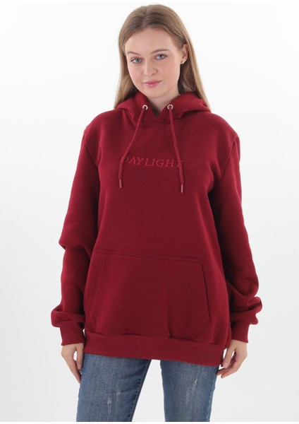 Unisex Nakışlı Bordo Renk Kapüşonlu Sweatshirt Kanguru Cep Detaylı Hem Erkek Hem De Kadın Için Dizayn Edilmiştir fiyatları