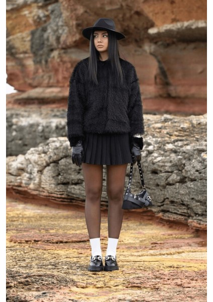 Kadın Suni Kürk Püskül Detay Ceket Mont-Gri fiyatları