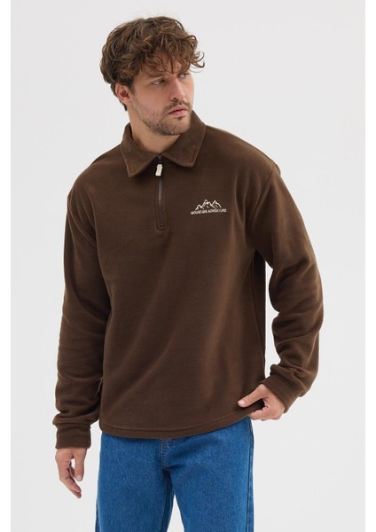 Erkek Tüylenme Yapmayan Soğuk Geçirmez Sweatshirt Kahverengi
