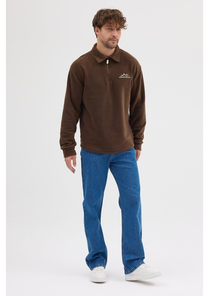 Erkek Tüylenme Yapmayan Soğuk Geçirmez Sweatshirt Kahverengi modelleri