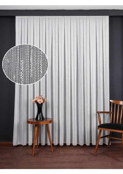 Bambu Zemin Çizgili Düz Tül Perde Gramajlı (1/2.5 Normal Pile)