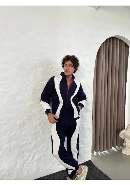 Erkek Premium Parçalı Eşofman Takım - Dik Yaka Fermuarlı Sweatshirt, - Siyah fırsatları