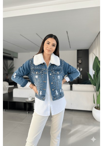 Kadın Içi Kürklü Jean Ceket Mavi fiyatları