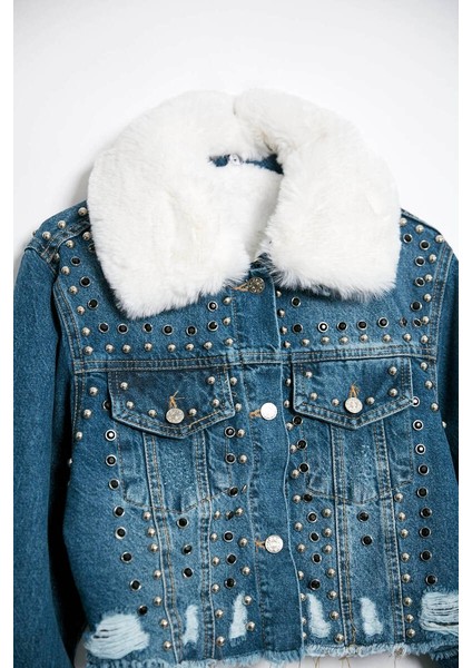 Kadın Içi Kürklü Jean Ceket Mavi fırsatları