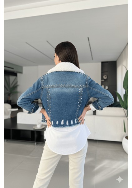 Kadın Içi Kürklü Jean Ceket Mavi indirimleri