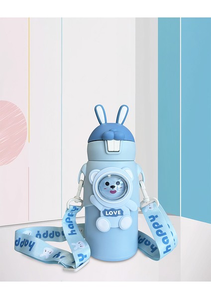 Mavi Tavşan Kulaklı Çoçuk Termosu Paslanmaz Çelik